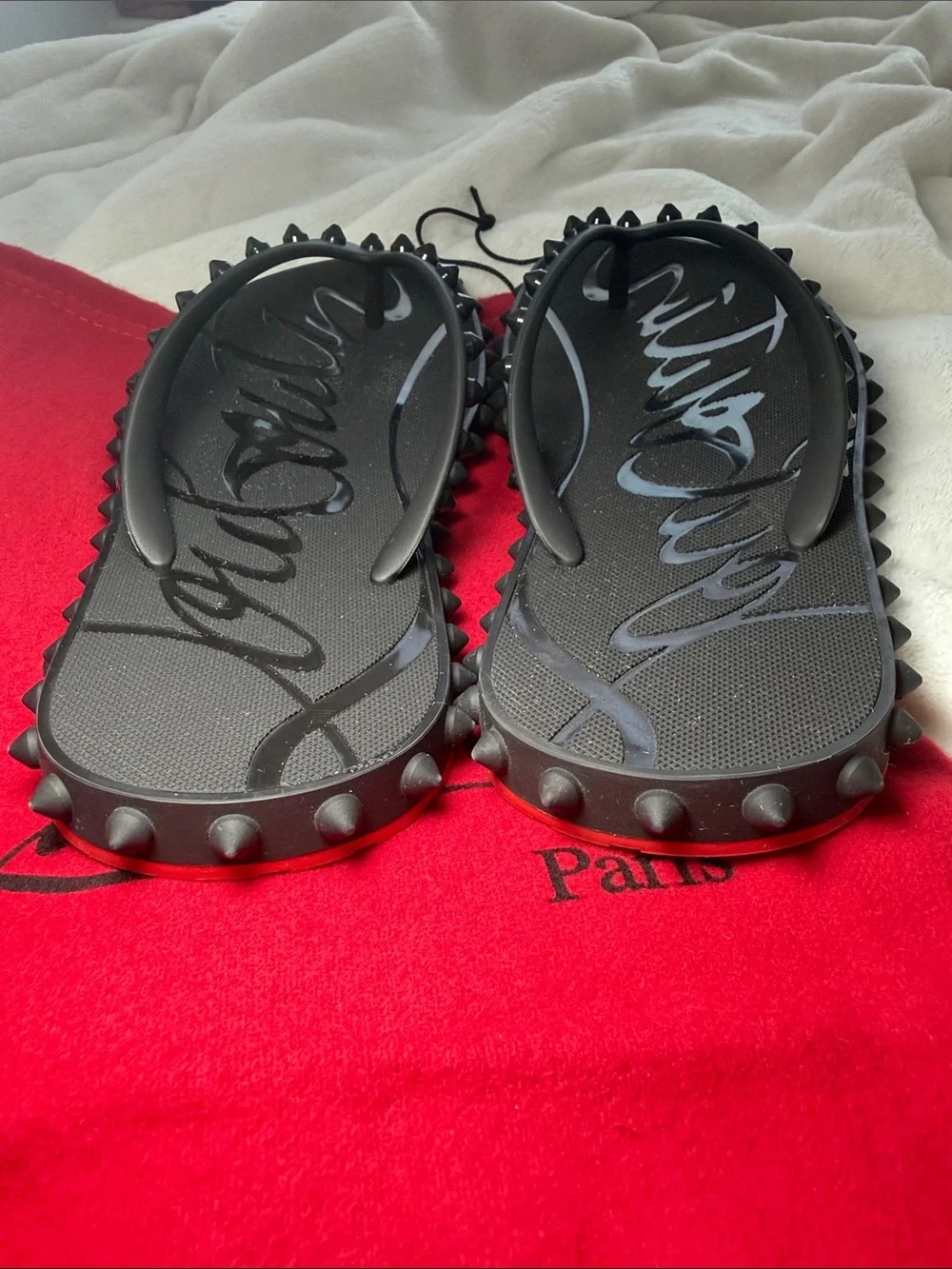 Christian Louboutin Black Studded Flip Flop Sandals